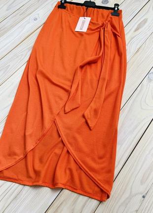 Легкая оранжевая юбка миди на запах missguided7 фото