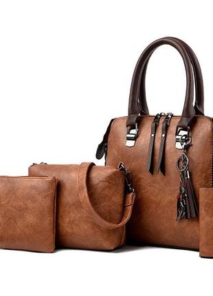 Женская сумка набор 4 в 1 комплект сумочка клатч визитница на плечо + брелок7 фото