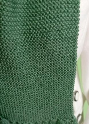 Теплый вязаный зеленый блестящий шарф,2 фото