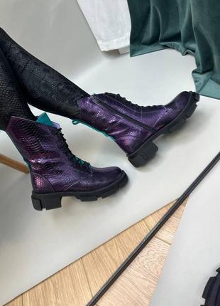 Эксклюзивные ботинки из натуральной кожи фиолет рептилия и замши10 фото