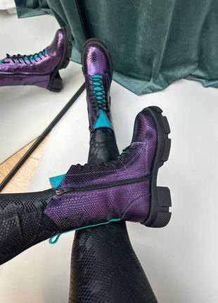 Эксклюзивные ботинки из натуральной кожи фиолет рептилия и замши3 фото