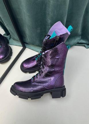 Эксклюзивные ботинки из натуральной кожи фиолет рептилия и замши8 фото