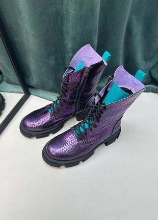 Эксклюзивные ботинки из натуральной кожи фиолет рептилия и замши7 фото