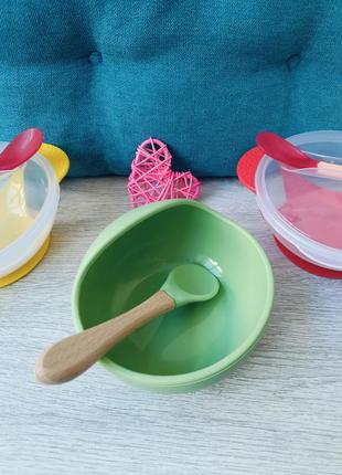 Детская посуда силиконовая на присоске тарелка ложка прикорм1 фото
