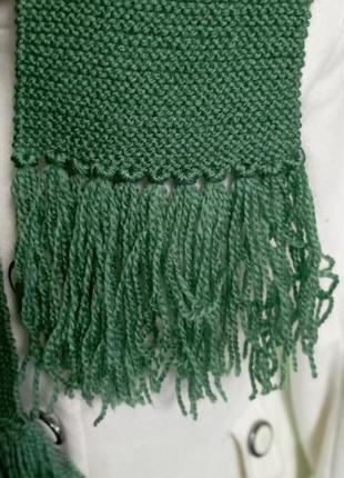 Теплый вязаный зеленый блестящий шарф,3 фото