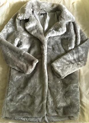 Еко шуба зі штучного хутра сіре пальто  з комірцем missduided grey faux fur coat шуба плюш коротка