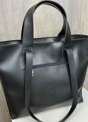 Большая женская модная сумка с двумя ручками плетеная черная мягкая r_999