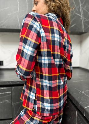 Жіноча піжама фемілі лук у клітинку фланель тепла на ґудзиках 12 кольорів9 фото