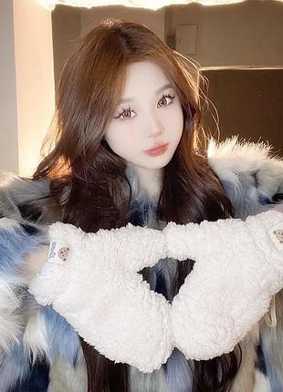 Варежки меховые тедди со шнурком (teddy, медведь, мишка, каракуль) белый, унисекс wuke one size