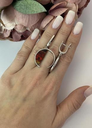 Стильные серебряные сережки подвески с натуральным перламутром в форме кольца модные висячие серьги из серебра2 фото