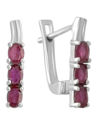 Стильні срібні сережки з натуральним рубіном довгі жіночі сережки зі срібла з маленьким камінням