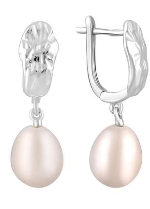 Ніжні срібні сережки підвіски з натуральними перлами бароковими сучасні висячі сережки зі срібла1 фото