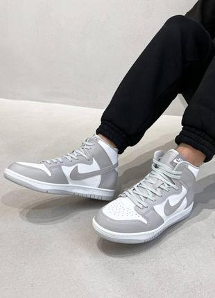 Мужские высокие серые с белым кожаные кроссовки в стиле nike dunk 🆕 найк данк6 фото