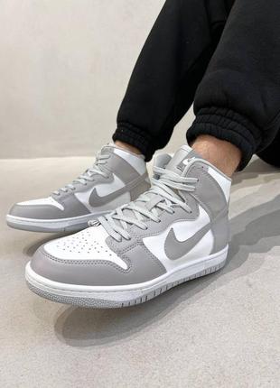 Мужские высокие серые с белым кожаные кроссовки в стиле nike dunk 🆕 найк данк9 фото