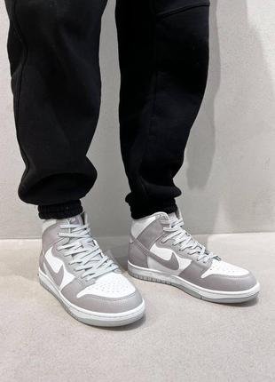 Мужские высокие серые с белым кожаные кроссовки в стиле nike dunk 🆕 найк данк4 фото