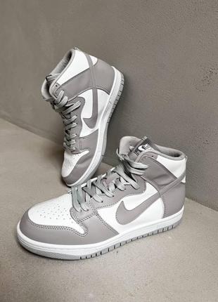 Мужские высокие серые с белым кожаные кроссовки в стиле nike dunk 🆕 найк данк8 фото