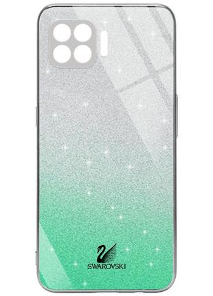 Tpu+glass чохол swarovski full camera для oppo a73 cтекло, бірюзовий