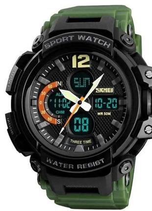 Часы наручные мужские skmei 1343ag army green, часы тактический противоударный. цвет: зеленый
