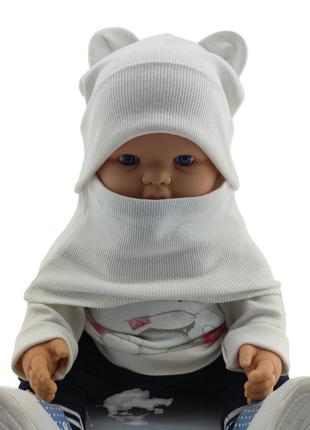 Шапка детская трикотажная двойная для новорожденных с хомутом головные уборы белый (шд342)