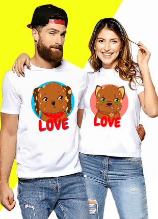 Парні футболки для закоханих із принтом "собачки love. парочка песиків" push it