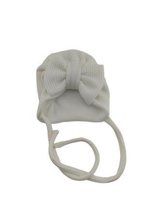 Детская вязаная шапка теплая с флисом на завязках детские головные уборы белый (шдт317)2 фото