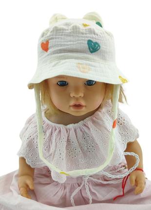 Панама детская 48, 50, 52, 54 размер хлопок для девочки панамка головные уборы молочный (пд303)