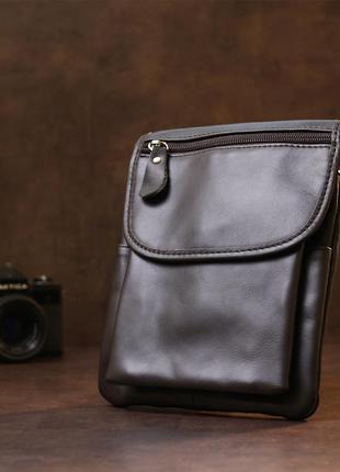 Кожаная компактная мужская сумка через плечо vintage 20468 коричневый5 фото