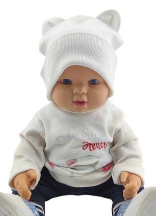 Шапка детская трикотажная двойная для новорожденных головные уборы белый (шд366)