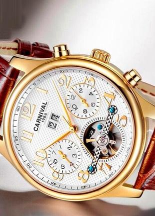 Мужские классические часы carnival swiss brown, механические с автоподзаводом и японским механизмом, d c3 фото
