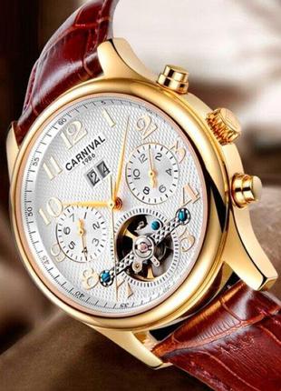 Чоловічий класичний годинник carnival swiss brown, механічний з автопідзаводом і японським механізмом, d c2 фото