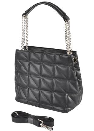Стильна молодіжна стьобана сумка жіноча чорна якісна, ручка шкірзамінник з металевим ланцюжком