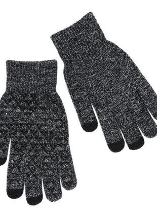 Рукавички утеплені зимові, із сенсорним покриттям, світло-сірий меланж3 фото