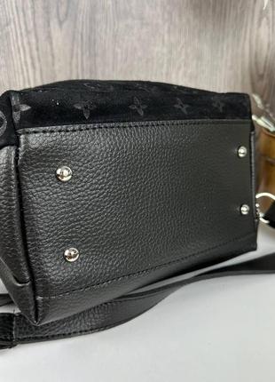 Женская замшевая сумочка стиль луи витон с тиснением, мини сумка для девушек натуральная замша черная6 фото