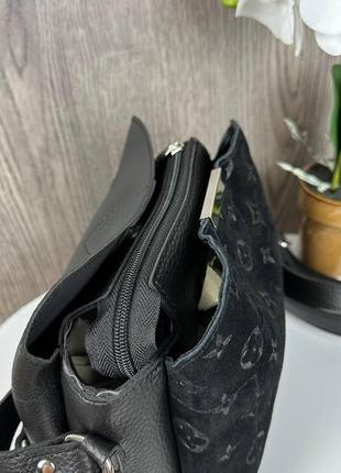 Женская замшевая сумочка стиль луи витон с тиснением, мини сумка для девушек натуральная замша черная7 фото