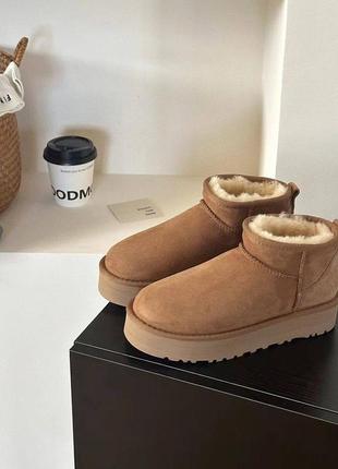 Крутые угги ugg на платформе цвета- темный кэмел