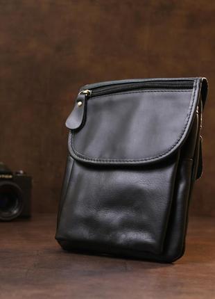 Кожаная небольшая мужская сумка через плечо vintage 20467 черный7 фото