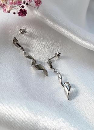 Серебряные сережки (пара) гвоздики на фиксаторах без камней спиральки серебро 925 пробы родированное 13377 фото