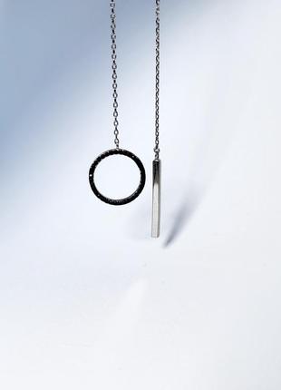Женская серебряная цепочка-колье с подвеской краватка круг с черными камнями 55 см серебро 925 пробы клф/10928 фото