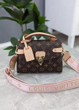 Сумка жіноча louis vuitton madeleine bb brown caramel коричневий+рожевий ремінь є