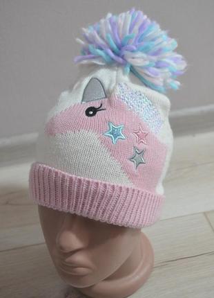 Дитяча зимова шапка для дівчинки єдиноріг