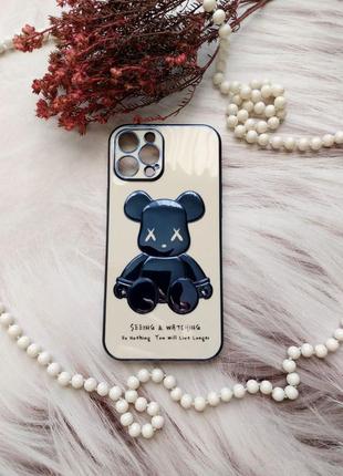 Чехол для iphone 12 promax 3d bearbrick kaws power bear белый1 фото