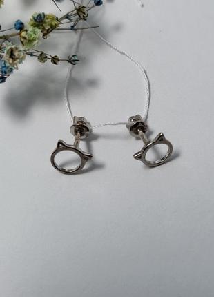 Срібні сережки сережки гвоздики на закрутках без каменів котик срібло 925 покриті родістю 82796 1.08г4 фото