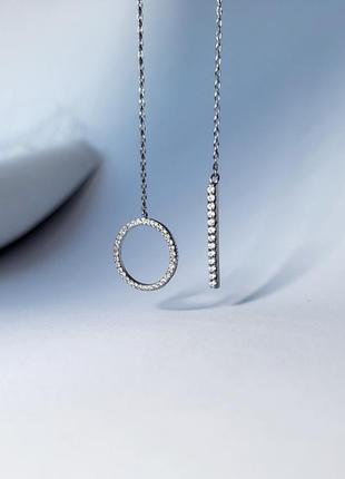 Женская серебряная цепочка-колье с подвеской краватка круг с белыми камнями 55 см серебро 925 пробы клф/10947 фото