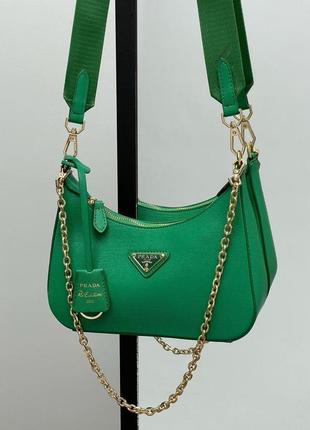 Женская сумка  prada re-edition 2005 green saffiano leather bag эко кожа