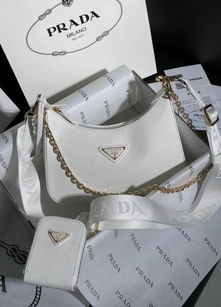 Жіноча сумка  prada re-edition 2005 white saffiano leather bag   еко шкіра