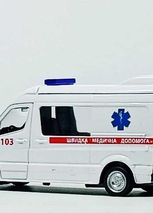 Скорая помощь автомодель машинка металлическая инерционная mercedes benz sprinter 250344u фургон3 фото