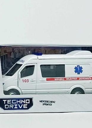 Скорая помощь автомодель машинка металлическая инерционная mercedes benz sprinter 250344u фургон4 фото