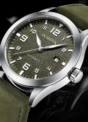 Механические часы ochstin military, мужские часы, с кожаным ремешком, device clock1 фото