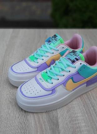 Женские кроссовки nike air force 1 shadow бежеві з бірюзою і бузковим3 фото