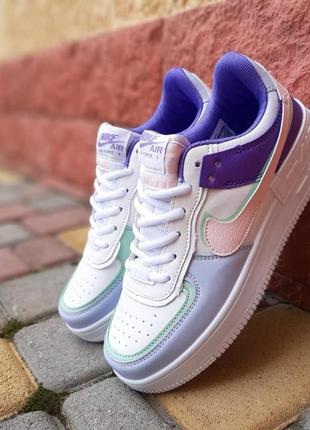 Женские кроссовки nike air force 1 shadow білі з бузковим з бірюзою2 фото